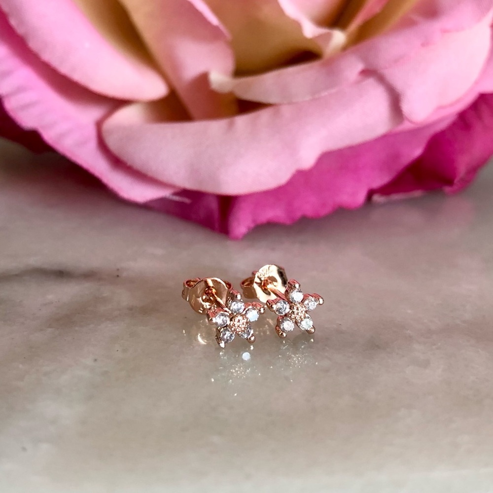 Rose Gold Plated White Zirconia Stud Earrings